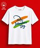 BLUSHES Cotton Knit Independence Day Theme Half Sleeves Happy Independence Day Text Printed Tee - White