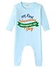 BLUSHES 100% Cotton Knit Independence Day Theme Full Sleeves My First Independence Day Text Printed Romper - Aqua Blue