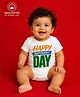 BLUSHES 100% Cotton Knit Independence Day Theme Half Sleeves Happy Independence Day Text Printed Onesie - White