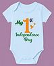 BLUSHES 100% Cotton Knit Independence Day Theme Half Sleeves My 1st Independence Day Text Printed Onesie - Aqua Blue