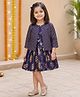 The Magic Wand Woven Floral Foil Printed Dress With Three Fourth Sleeves Jacket - Navy Blue
