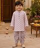The Magic Wand Cotton Woven Full Sleeves Floral Motif Printed Kurta & Dhoti Set - Pink & White