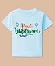 BLUSHES 100% Cotton Knit Independence Day Theme Half Sleeves Vande Mataram Text Printed Tee - Aqua Blue