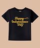 BLUSHES 100% Cotton Knit Independence Day Theme Half Sleeves Happy Independence Day Text Printed Tee - Black