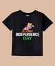 BLUSHES 100% Cotton Knit Independence Day Theme Half Sleeves My First Independence Day Text Printed Tee - Black