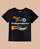 BLUSHES 100% Cotton Knit Independence Day Theme Half Sleeves My First Independence Day Text Printed Tee - Black