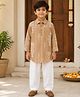 The Magic Wand Cotton Woven Full Sleeves Floral Printed Pathani Kurta & Pyjama Set - Mustard