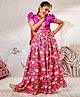 Vastramay Rayon Woven Half Puffed Sleeves Cow & Floral Printed Lehenga & Choli With Dupatta Set - Purple