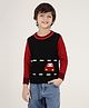 JoE Hazel Knit Full Sleeves Colour Blocked Car Designed Sweater - Black & Red