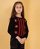 JoE Hazel Knit Full Sleeves Striped & Floral Designed Sweater - Black