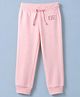 UCB 100% Cotton Knit Regular Fit Solid Full Length Track Pants with BE Emboss Core Glitter Applique - Pink
