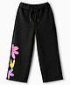 UCB Cotton Knit Full Length Regular Fit Solid Lounge Pants With Floral Print in Black