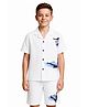 CAVIO Cotton Woven Half  Sleeves Bird Printed Shirt & Shorts Set - White