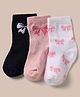 Cutewalk by Babyhug Knit Anti-bacterial Ankle Length Sock With Bow Design Pack of 3 - Black Pink White