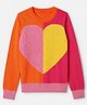 UCB 100% Cotton Woven Full Sleeves Round Neck Pullover with Heart Structure Play Tricot Cable Knit Design - Orange
