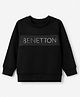 UCB Knit Interlock Chest Emboss Sweatshirt with Full Sleeves and Benetton Print - Black