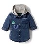 UCB 100% Cotton Woven Regular Collar Denim Hooded Solid Shirt with Benetton 1965 Patch & Racing Embroidery - Blue