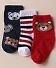 Cute walk by Babyhug Anti-bacterial Ankle Length Stripes Sock With Bear Design Pack of 3-Black White Red