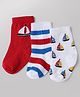 Cute Walk by Babyhug Knit Ankle Length Anti Bacterial Striped Socks With Boat Design Pack of 3 - Red & White
