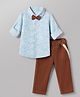 Babyhug 100% Cotton Woven Full Sleeves Shirt and Pant Set with Bow Suspender and Floral Print in White