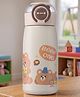Cute Teddy Bear Print Double Wall Insulated Straw Sipper Bottle 350ml Beige| Stainless Steel Bottle| Leak Resistant Flip-Top Lid| BPA Free| Keeps Drinks Hot & Cold| Travel Friendly