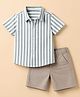 Babyhug 100% Cotton Woven Half Sleeves Striped Shirt & Shorts Set - Beige