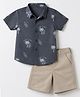 Babyhug Cotton Woven Denim Half Sleeves Tree & Text Printed Shirt & Shorts Set - Blue