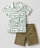 Babyhug 100% Cotton Woven Half Sleeves Printed Shirt and Shorts Set - Beige & Olive Green