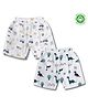 LazyToddler 100% Muslin Woven Pack Of 2 Tractor & Dinosaurs Printed Shorts - White