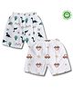 LazyToddler 100% Muslin Woven Pack Of 2 Car & Dinosaurs Printed Shorts - White