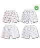 LazyToddler 100% Muslin Woven Pack Of 4 Rainbow Elephants & Alphabets Printed Shorts - White