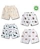 LazyToddler 100% Muslin Woven Pack Of 4 Rainbow Bear & Dinosaur Printed Shorts - White