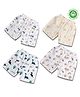 LazyToddler 100% Muslin Woven Pack Of 4 Rainbow Tractor & Dinosaur Printed Shorts - White