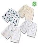 LazyToddler 100% Muslin Woven Pack Of 4 Rainbow Elephants & Dinosaur Printed Shorts - White