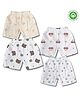 LazyToddler 100% Muslin Woven Pack Of 4 Rainbow Car & Bear Printed Shorts - White