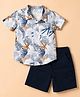 Babyhug 100% Cotton Woven Half Sleeves Tree Printed Shirt & Shorts Set - White
