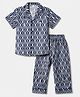 Under Fourteen Only Half Sleeves Pineapple Motifs Printed Coordinating Shirt & Pajamas Night Set - Navy Blue