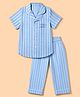 Under Fourteen Only Half Sleeves Striped Coordinating Shirt & Pajamas Night Set - Blue