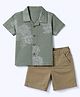 Babyhug 100% Cotton Woven Half Sleeves Striped Shirt & Shorts Set - Beige & Dark Green