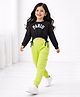 Tiara Cotton Knit Full Sleeves Paris Text Printed Crop Top &  Joggers Set - Black