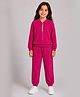 Tiara Waffle Knit Full Sleeves  Butterfly Applique Zipper Sweatshirt & Joggers Set - Dark Pink