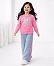 Tiara 100% Cotton Jersey Full Sleeves Bow Embroidered Top & Pants Set - Pink