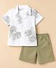 Babyhug 100% Cotton Woven Half Sleeves Floral Printed Shirt & Shorts Set - Khaki