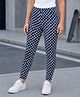 Tiara Cotton Spandex Knit Leaves Printed Leggings - Navy Blue