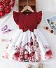 The Kids Club Cotton Knit Frill Sleeves Butterfly Printed Bow Applique Detailed Dress - Red