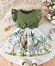 The Kids Club Cotton Knit Frill Sleeves Animals Printed Bow Applique Detailed Dress - Green