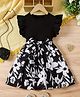 The Kids Club Cotton Knit Frill Sleeves Floral Printed Bow Applique Detailed Dress - Black