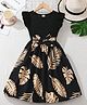 The Kids Club Cotton Knit Frill Sleeves Leaves Printed Dress - Black