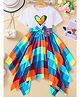 The Kids Club Cotton Knit Half Sleeves Checked & Heart Printed  Asymmetrical Dress - Multi Colour