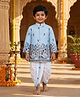 Ridokidz Cotton Woven Full Sleeves Kurta Dhoti Set With Floral & Animal Print - Sky Blue